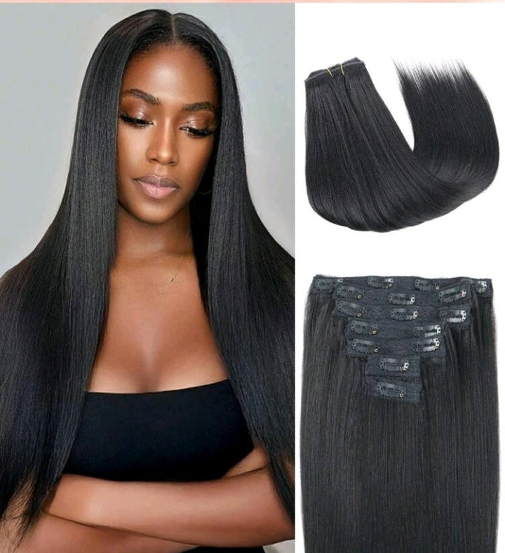 Yaki Straight Black Clip In Extensions