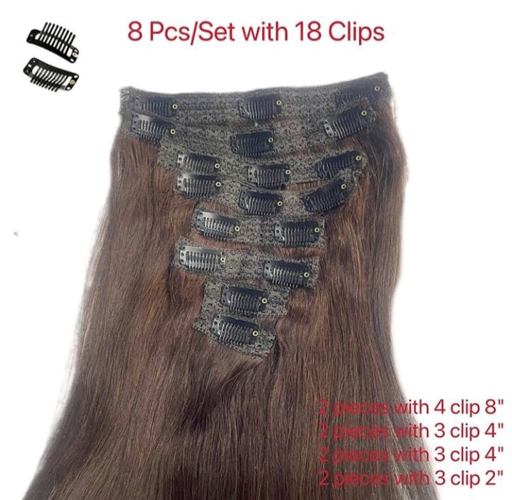 Straight Choclate Brown Clip In Extensions